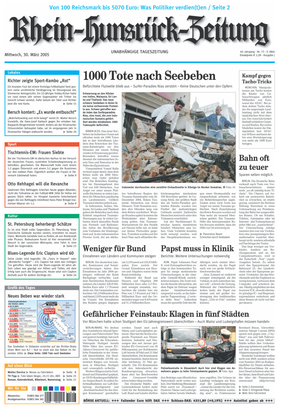 Rhein-Hunsrück-Zeitung vom Mittwoch, 30.03.2005