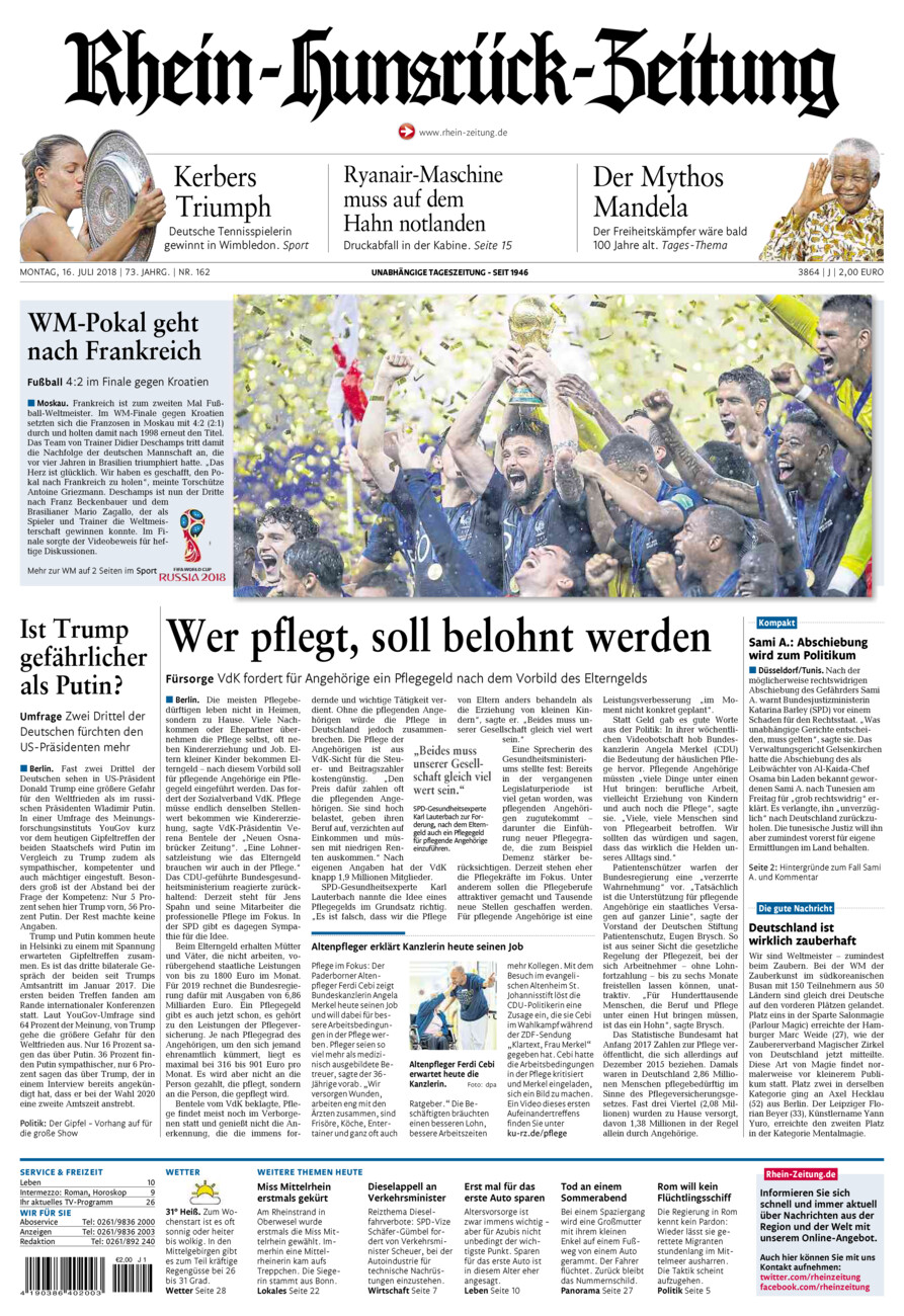 Rhein-Hunsrück-Zeitung vom Montag, 16.07.2018