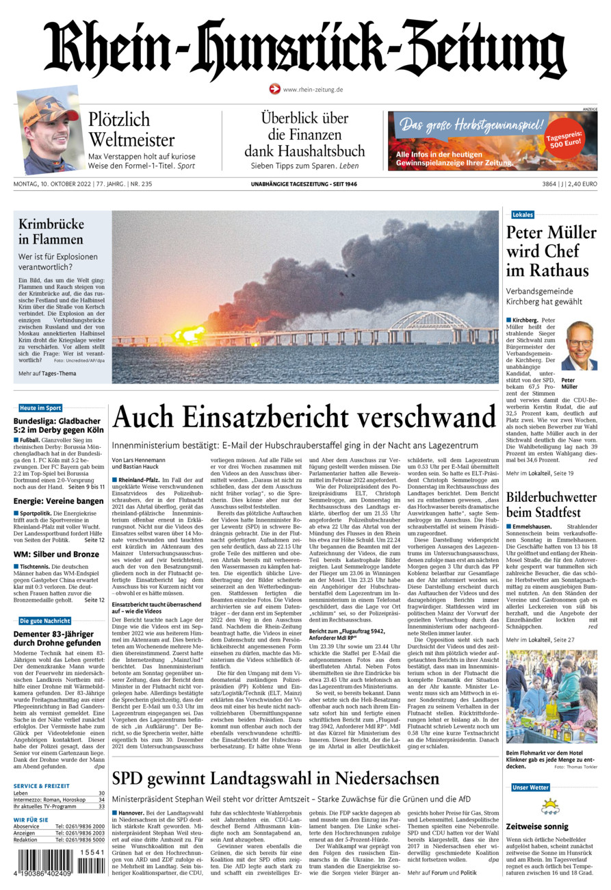 Rhein-Hunsrück-Zeitung vom Montag, 10.10.2022