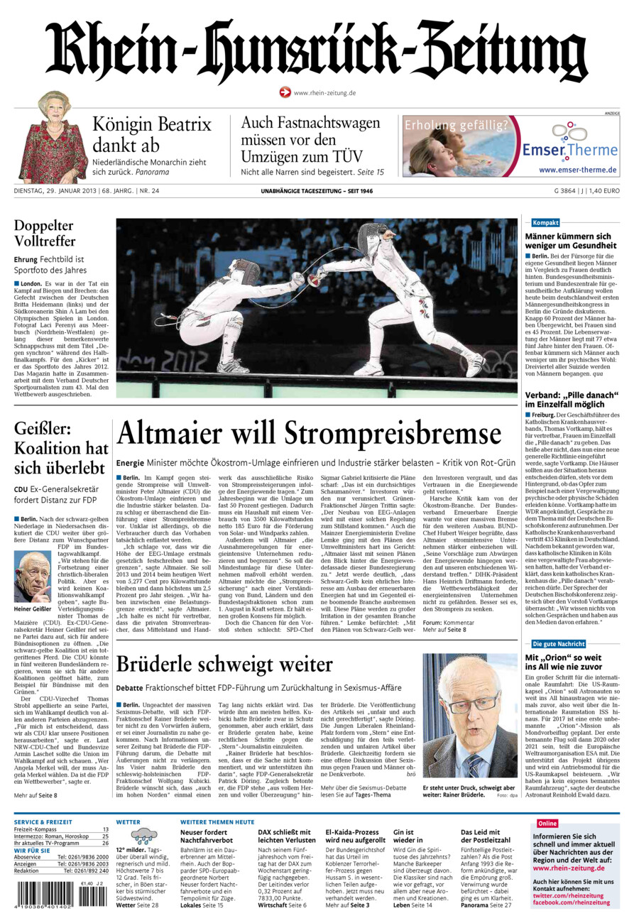 Rhein-Hunsrück-Zeitung vom Dienstag, 29.01.2013
