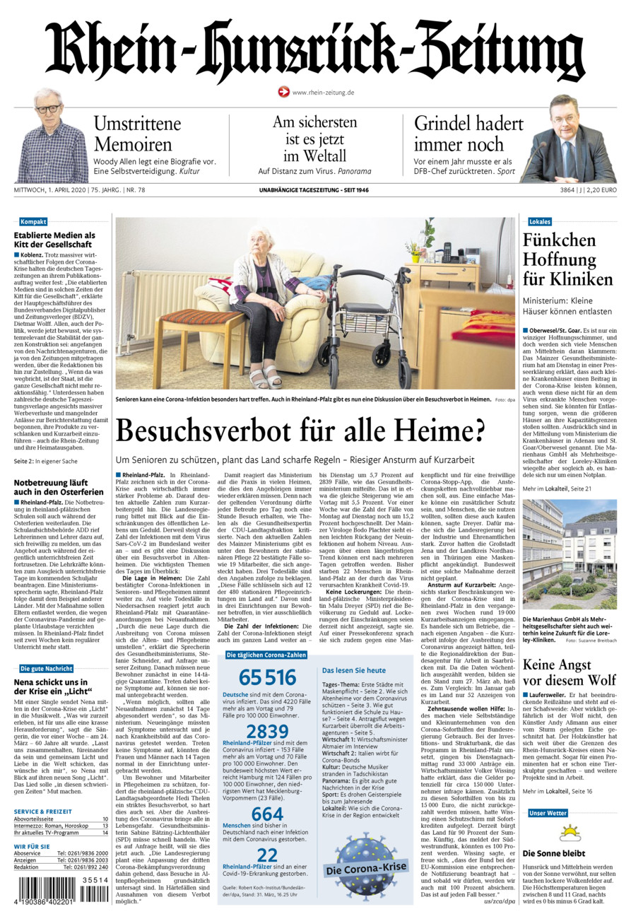 Rhein-Hunsrück-Zeitung vom Mittwoch, 01.04.2020