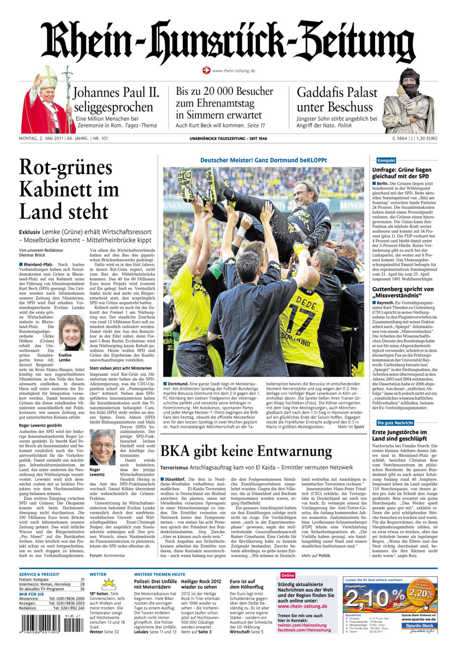 Rhein-Hunsrück-Zeitung vom Montag, 02.05.2011