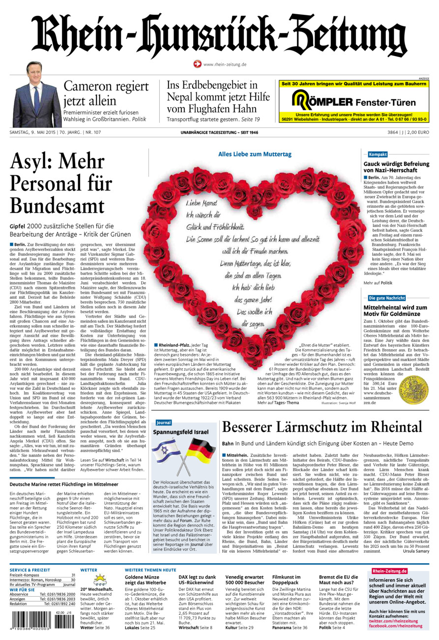 Rhein-Hunsrück-Zeitung vom Samstag, 09.05.2015