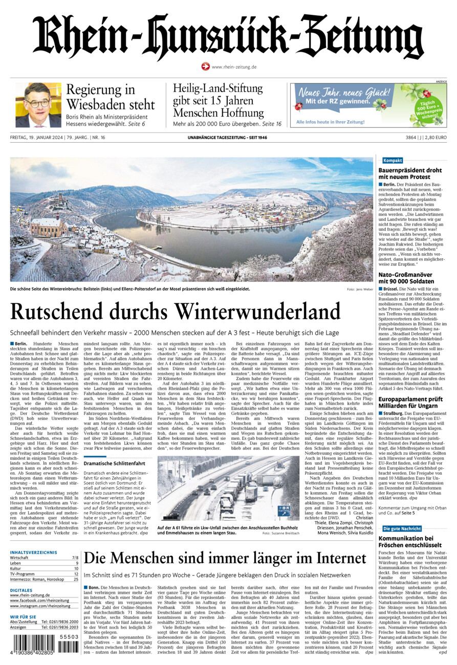 Rhein-Hunsrück-Zeitung vom Freitag, 19.01.2024