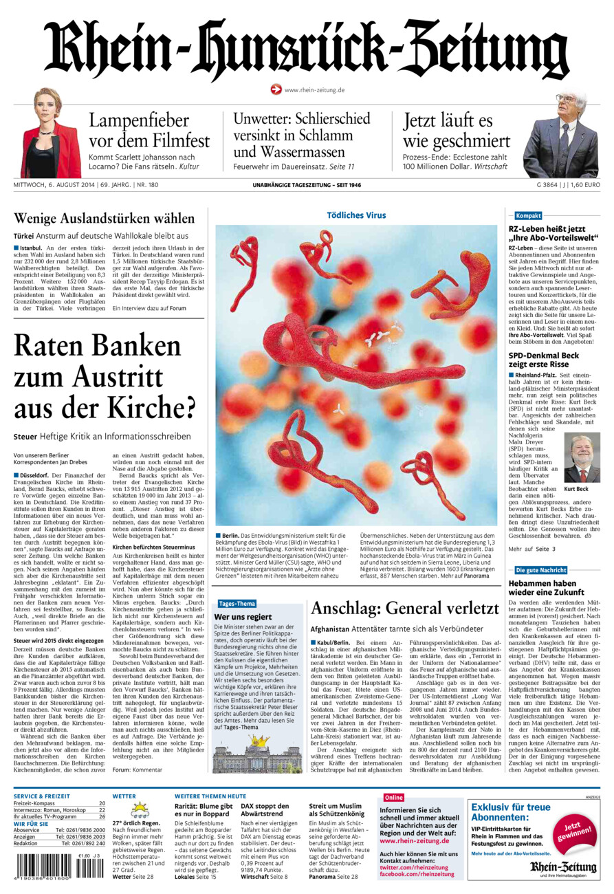Rhein-Hunsrück-Zeitung vom Mittwoch, 06.08.2014