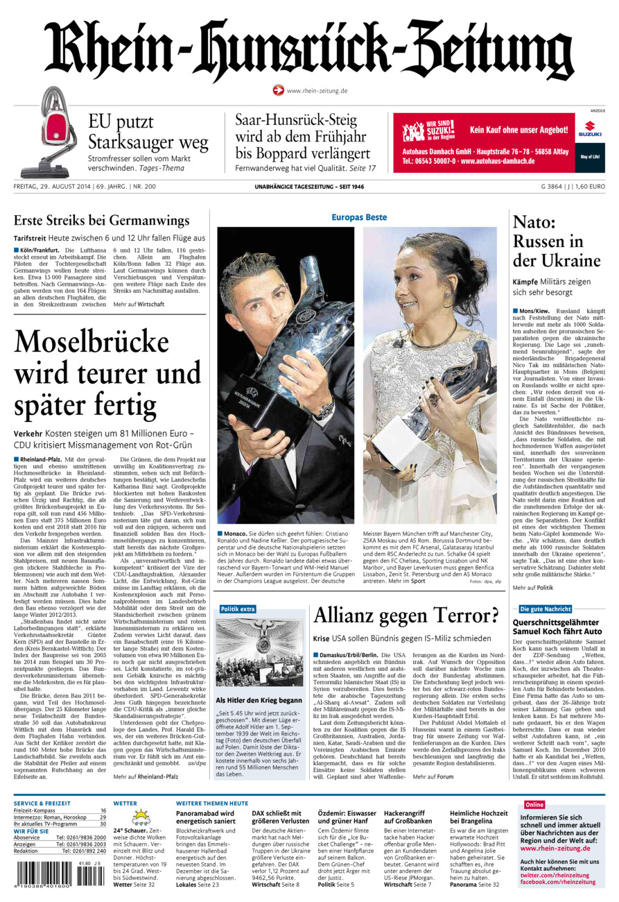 Rhein-Hunsrück-Zeitung vom Freitag, 29.08.2014