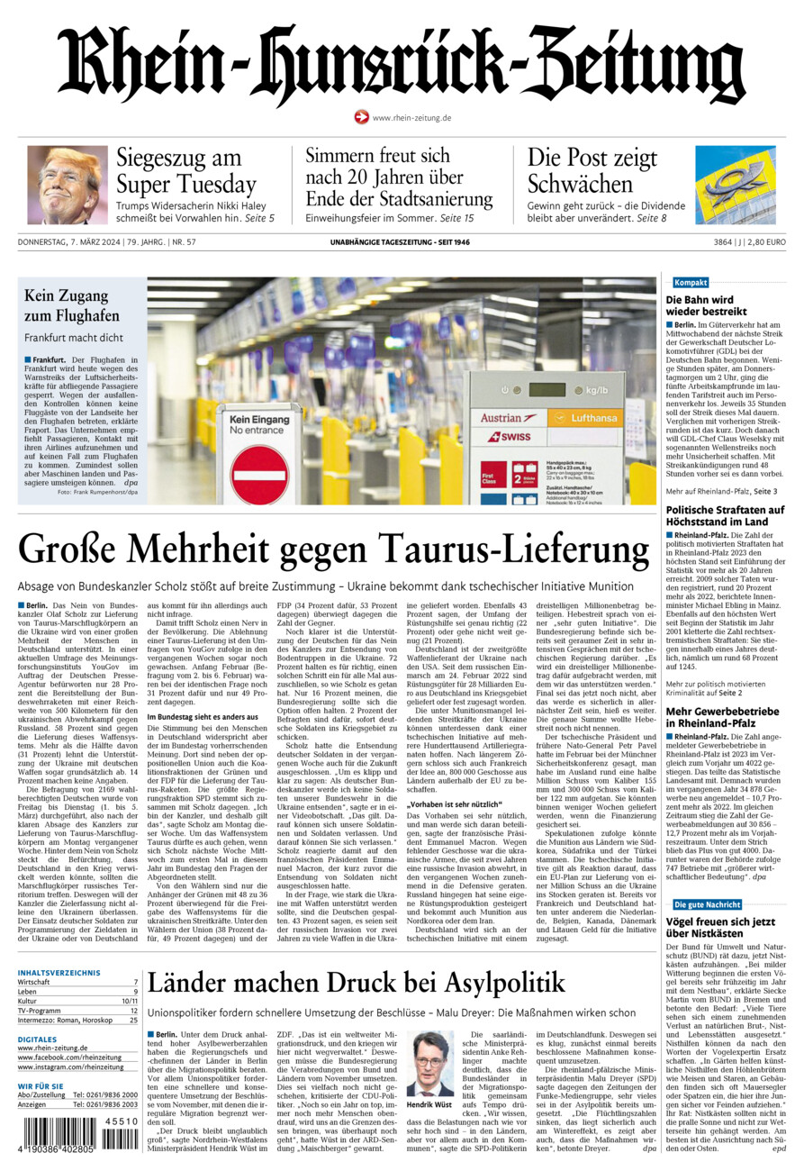 Rhein-Hunsrück-Zeitung vom Donnerstag, 07.03.2024