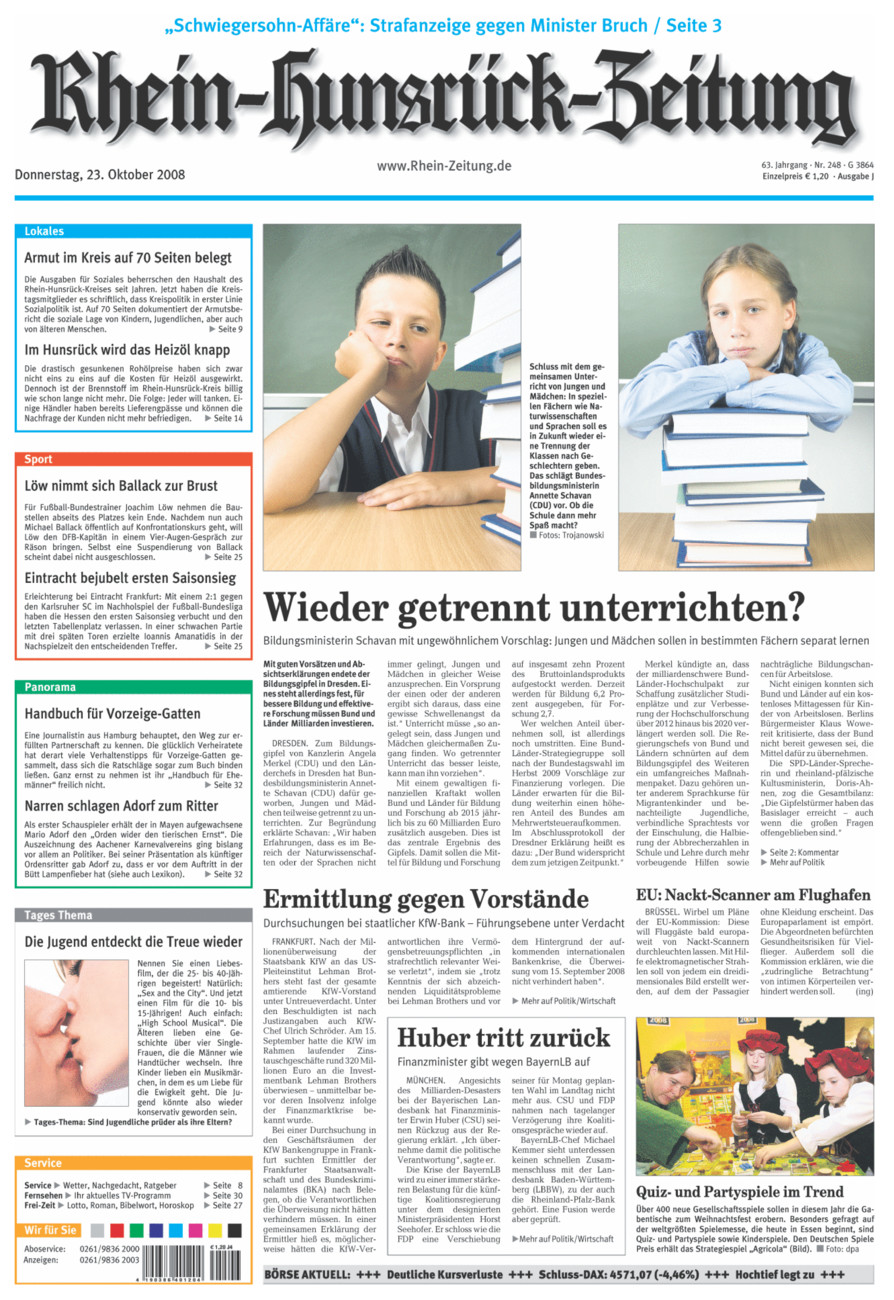 Rhein-Hunsrück-Zeitung vom Donnerstag, 23.10.2008