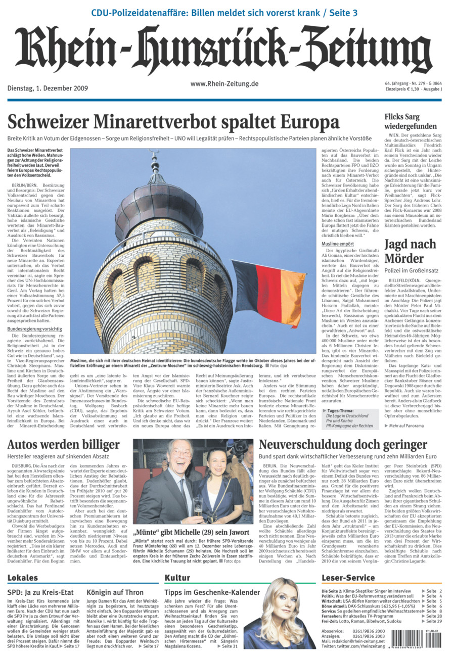 Rhein-Hunsrück-Zeitung vom Dienstag, 01.12.2009