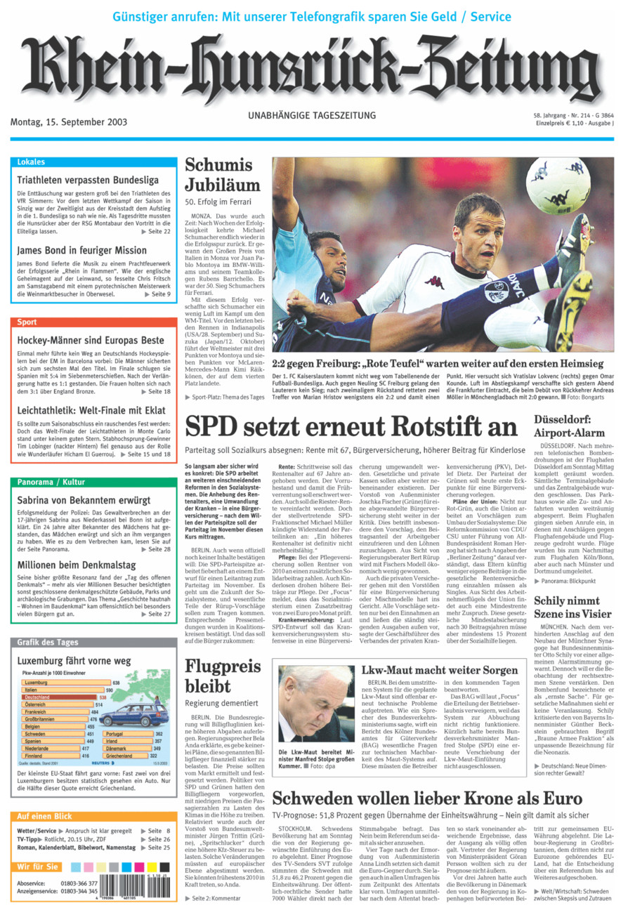 Rhein-Hunsrück-Zeitung vom Montag, 15.09.2003