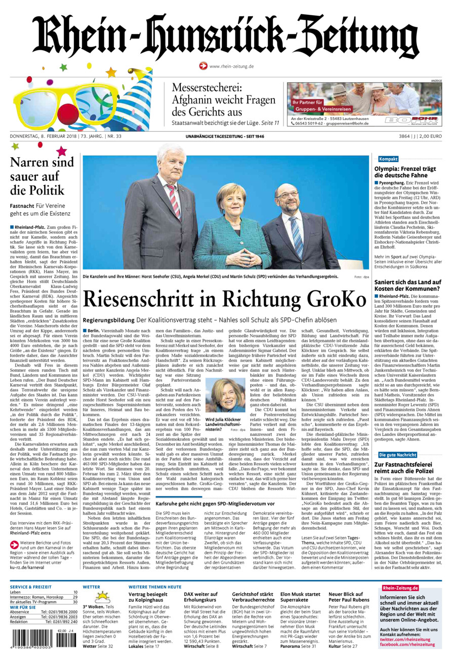 Rhein-Hunsrück-Zeitung vom Donnerstag, 08.02.2018