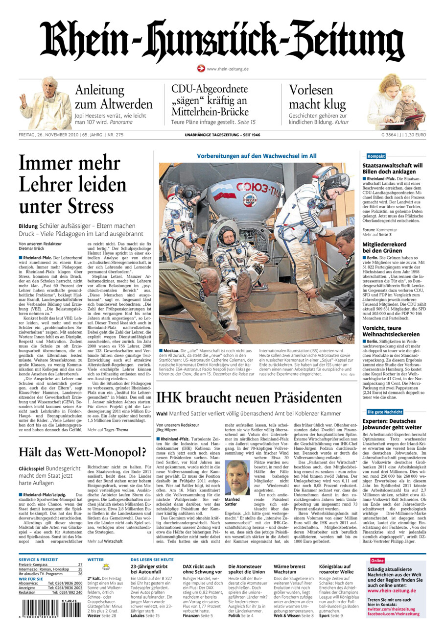 Rhein-Hunsrück-Zeitung vom Freitag, 26.11.2010