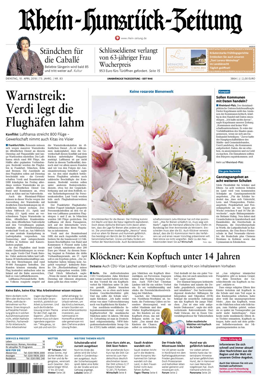 Rhein-Hunsrück-Zeitung vom Dienstag, 10.04.2018