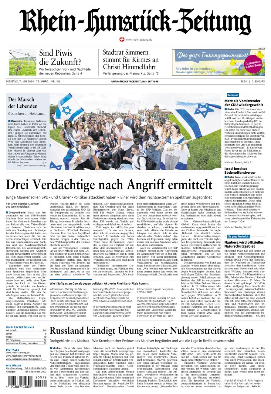 Rhein-Hunsrück-Zeitung vom Dienstag, 07.05.2024