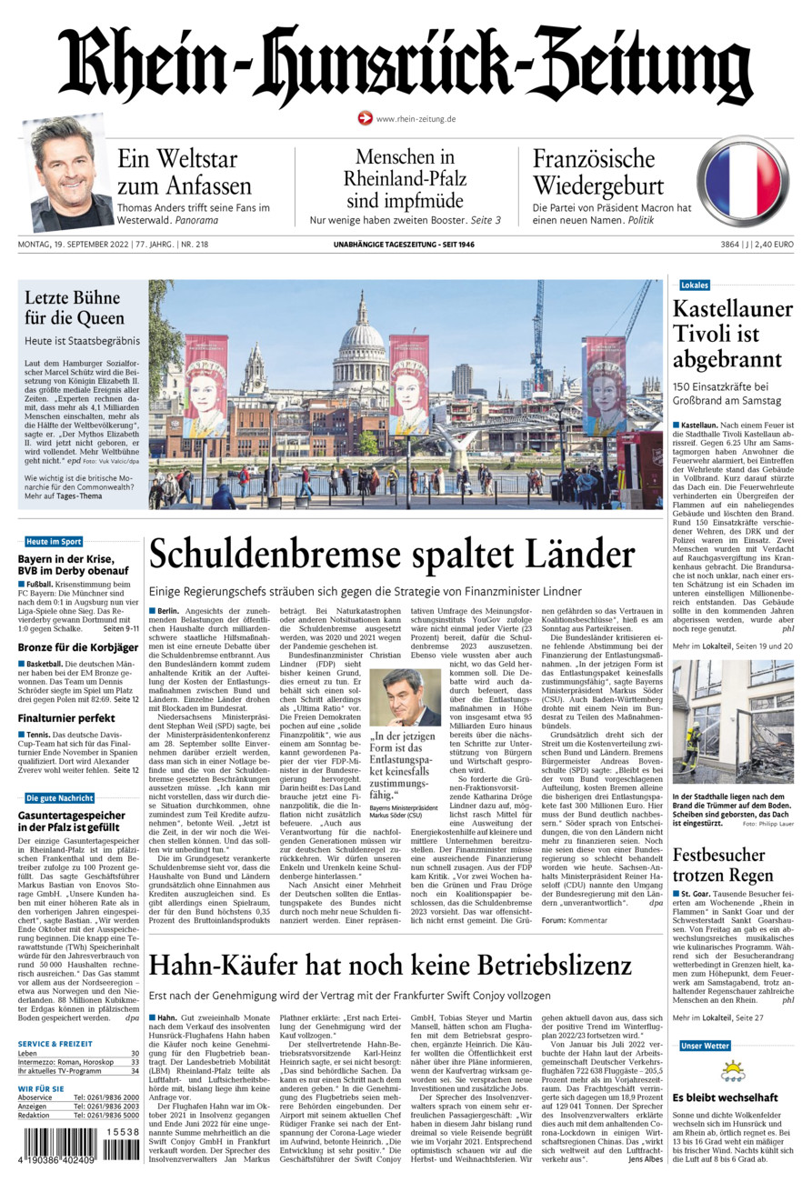 Rhein-Hunsrück-Zeitung vom Montag, 19.09.2022