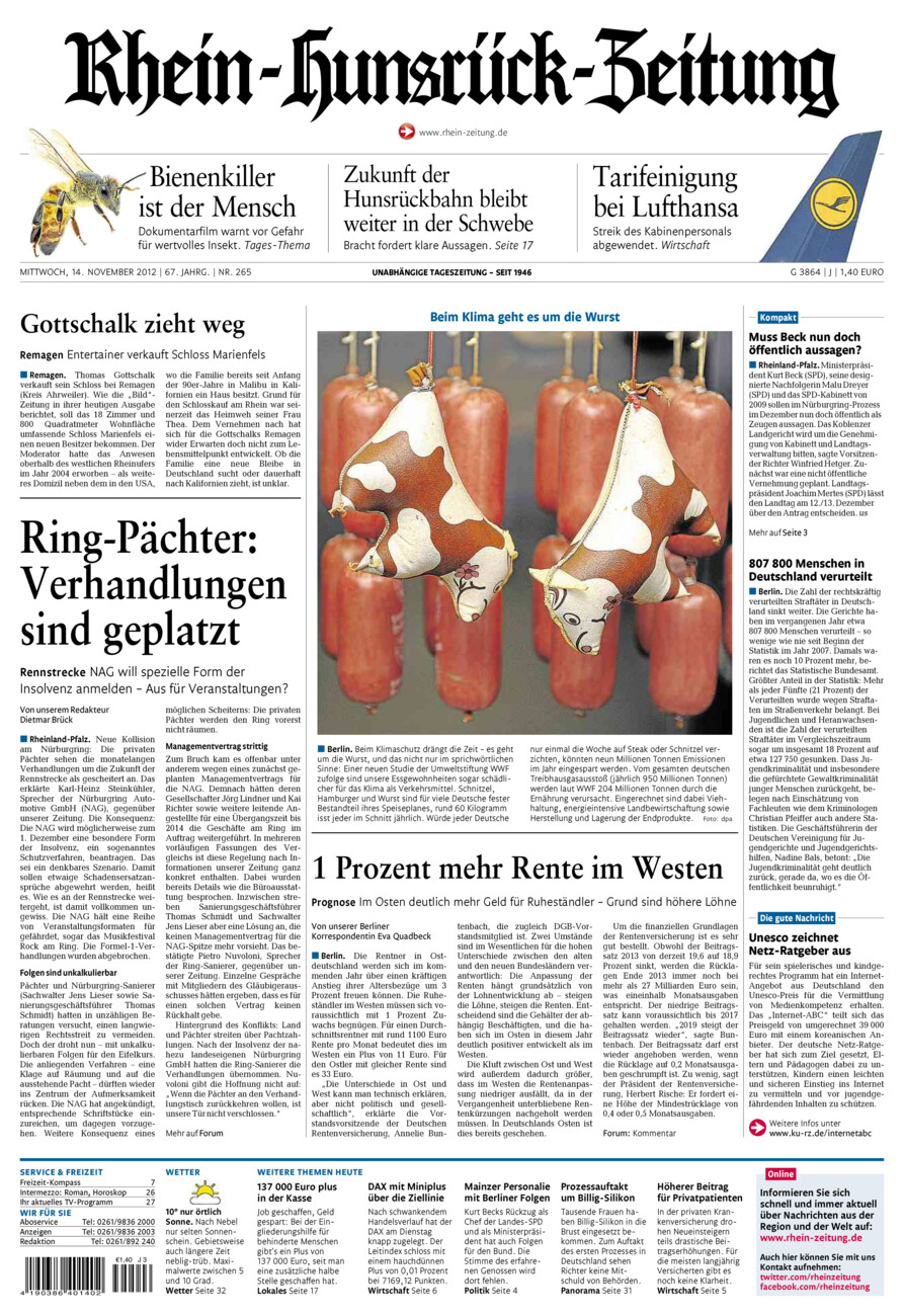 Rhein-Hunsrück-Zeitung vom Mittwoch, 14.11.2012