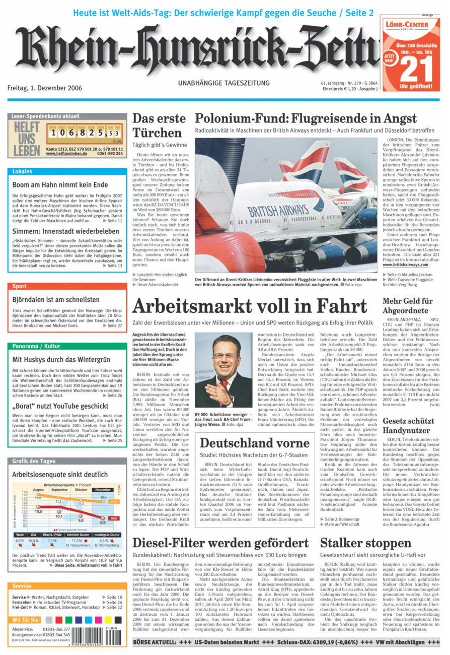 Rhein-Hunsrück-Zeitung vom Freitag, 01.12.2006