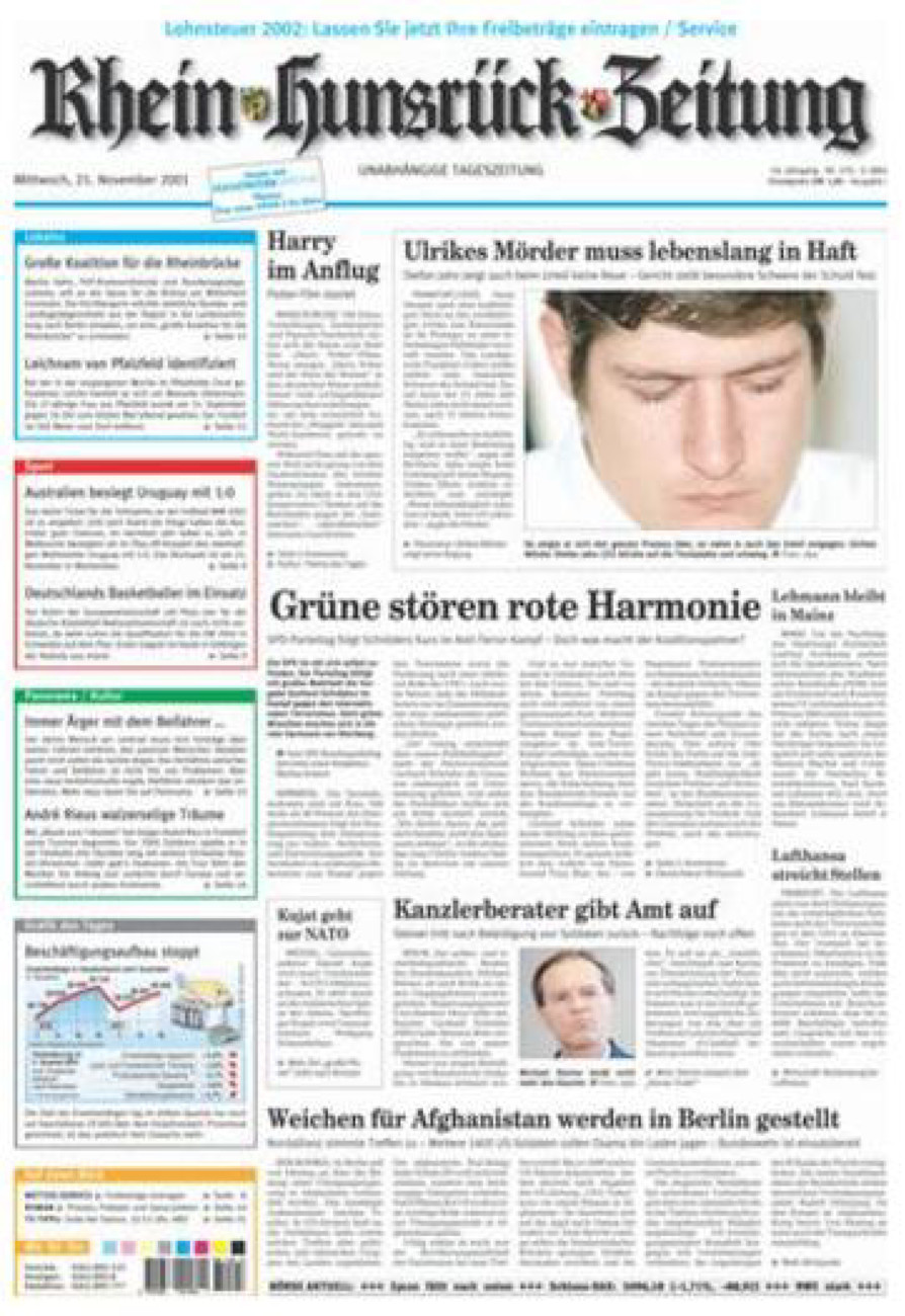 Rhein-Hunsrück-Zeitung vom Mittwoch, 21.11.2001