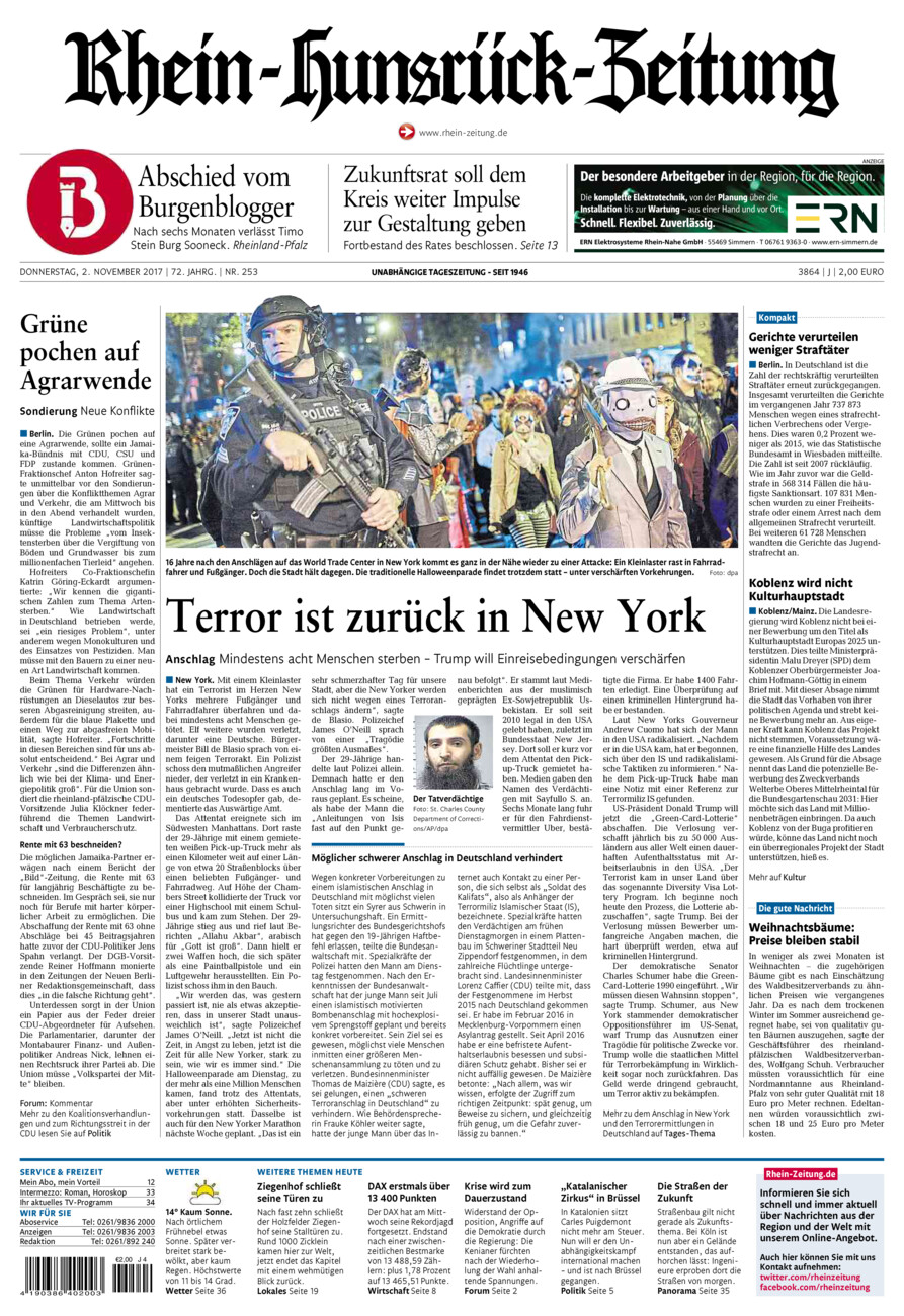 Rhein-Hunsrück-Zeitung vom Donnerstag, 02.11.2017