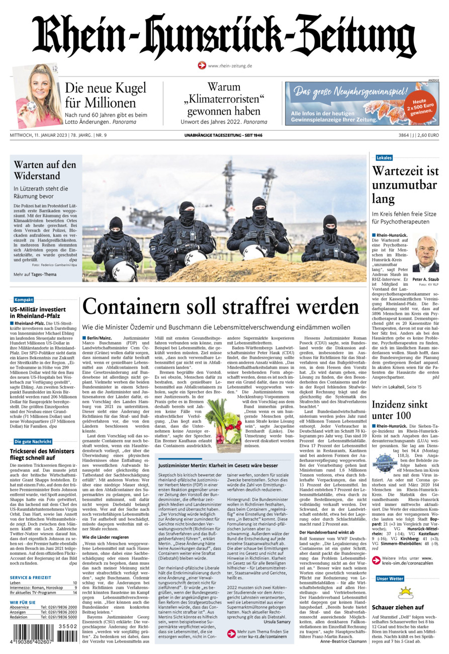 Rhein-Hunsrück-Zeitung vom Mittwoch, 11.01.2023