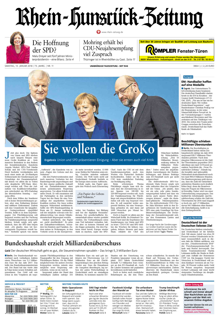 Rhein-Hunsrück-Zeitung vom Samstag, 13.01.2018