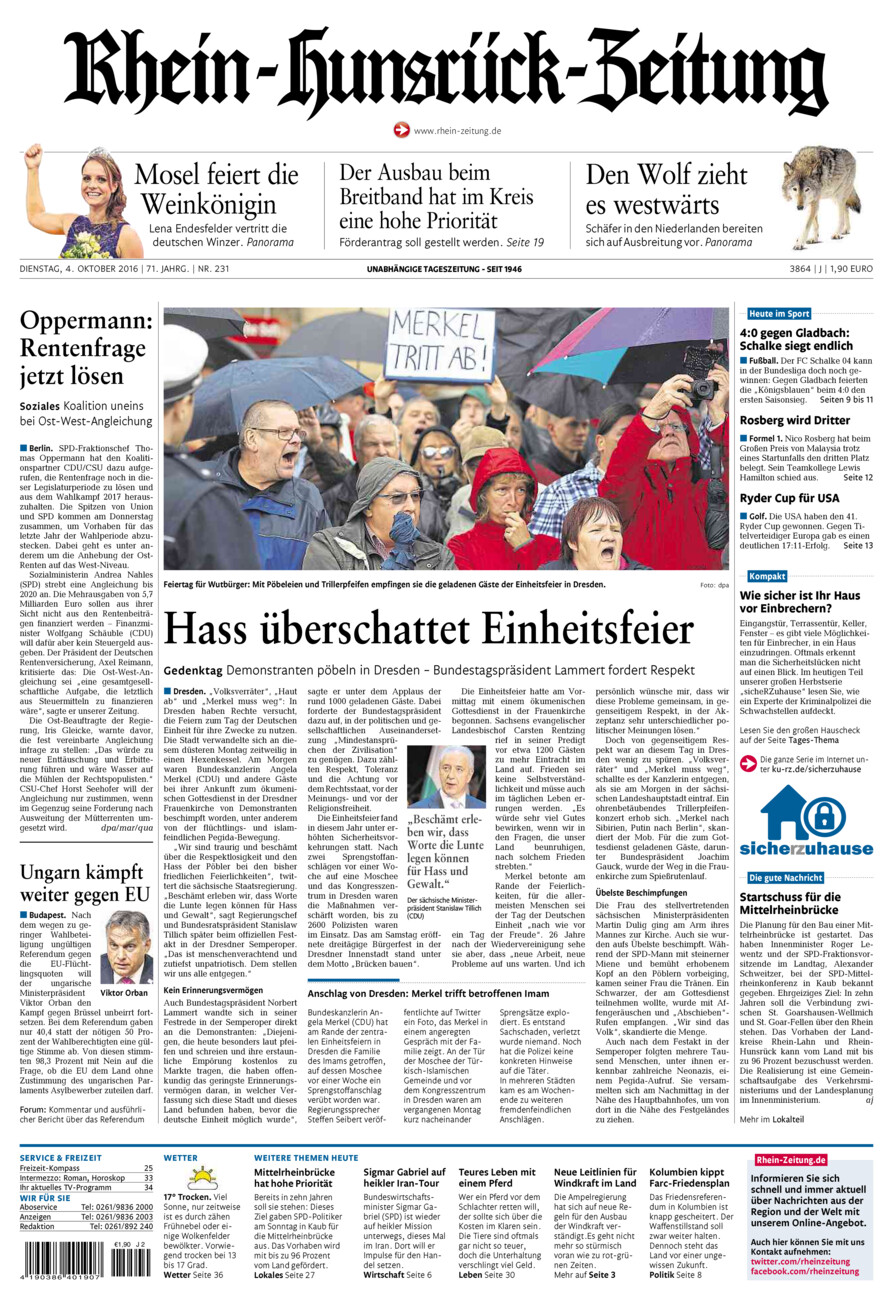 Rhein-Hunsrück-Zeitung vom Dienstag, 04.10.2016