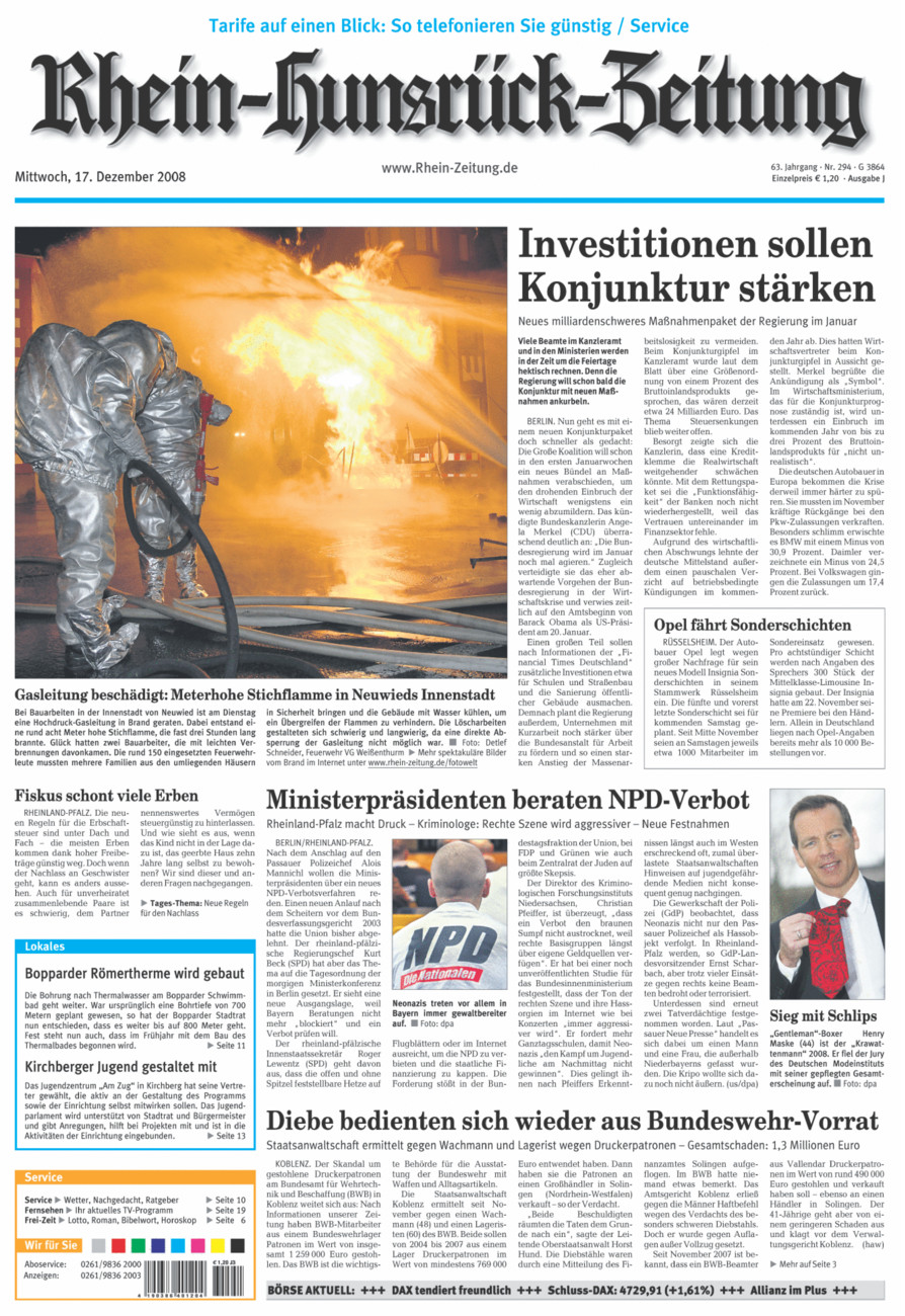 Rhein-Hunsrück-Zeitung vom Mittwoch, 17.12.2008
