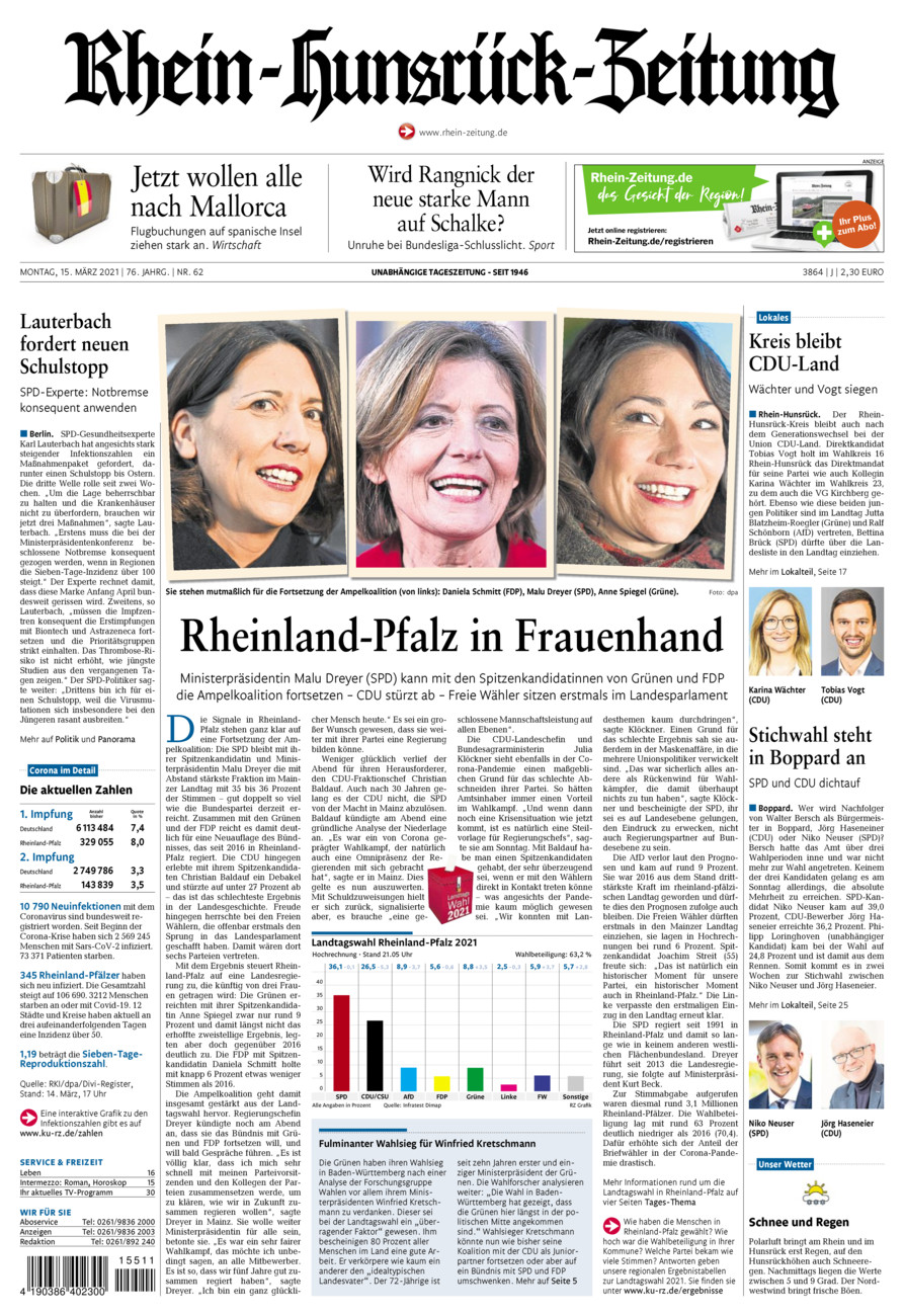 Rhein-Hunsrück-Zeitung vom Montag, 15.03.2021