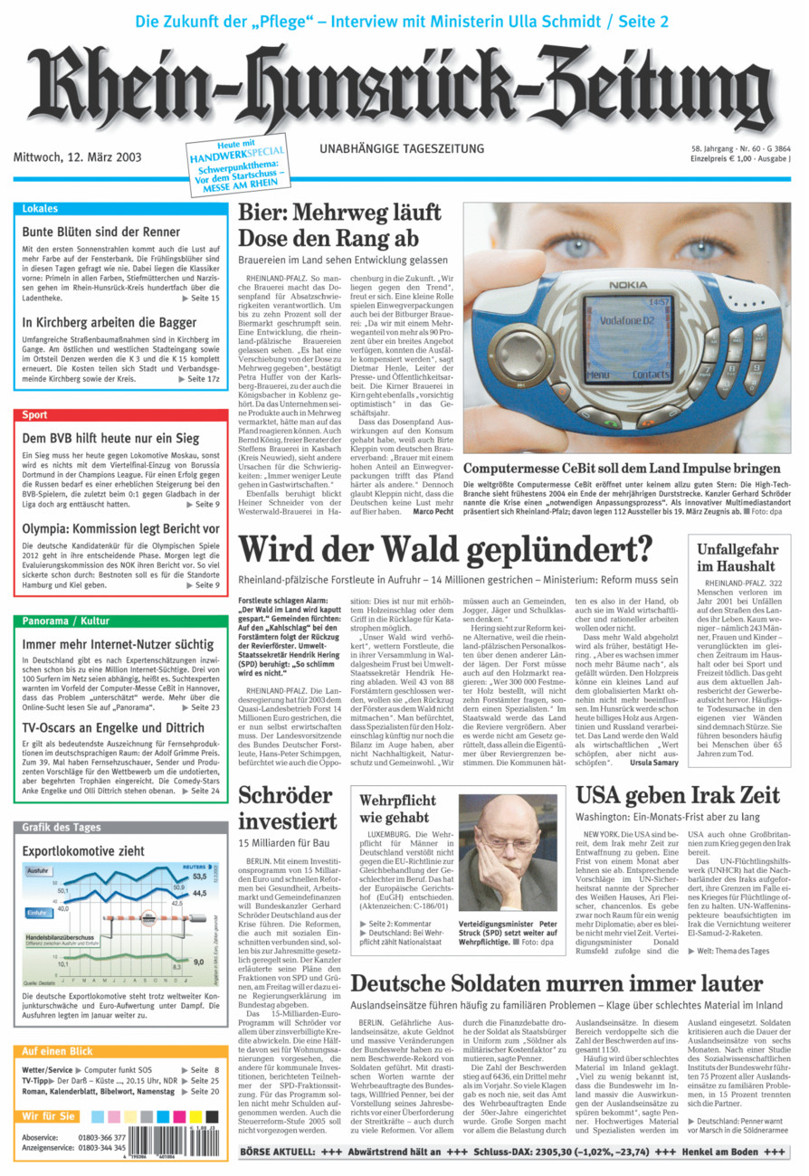 Rhein-Hunsrück-Zeitung vom Mittwoch, 12.03.2003