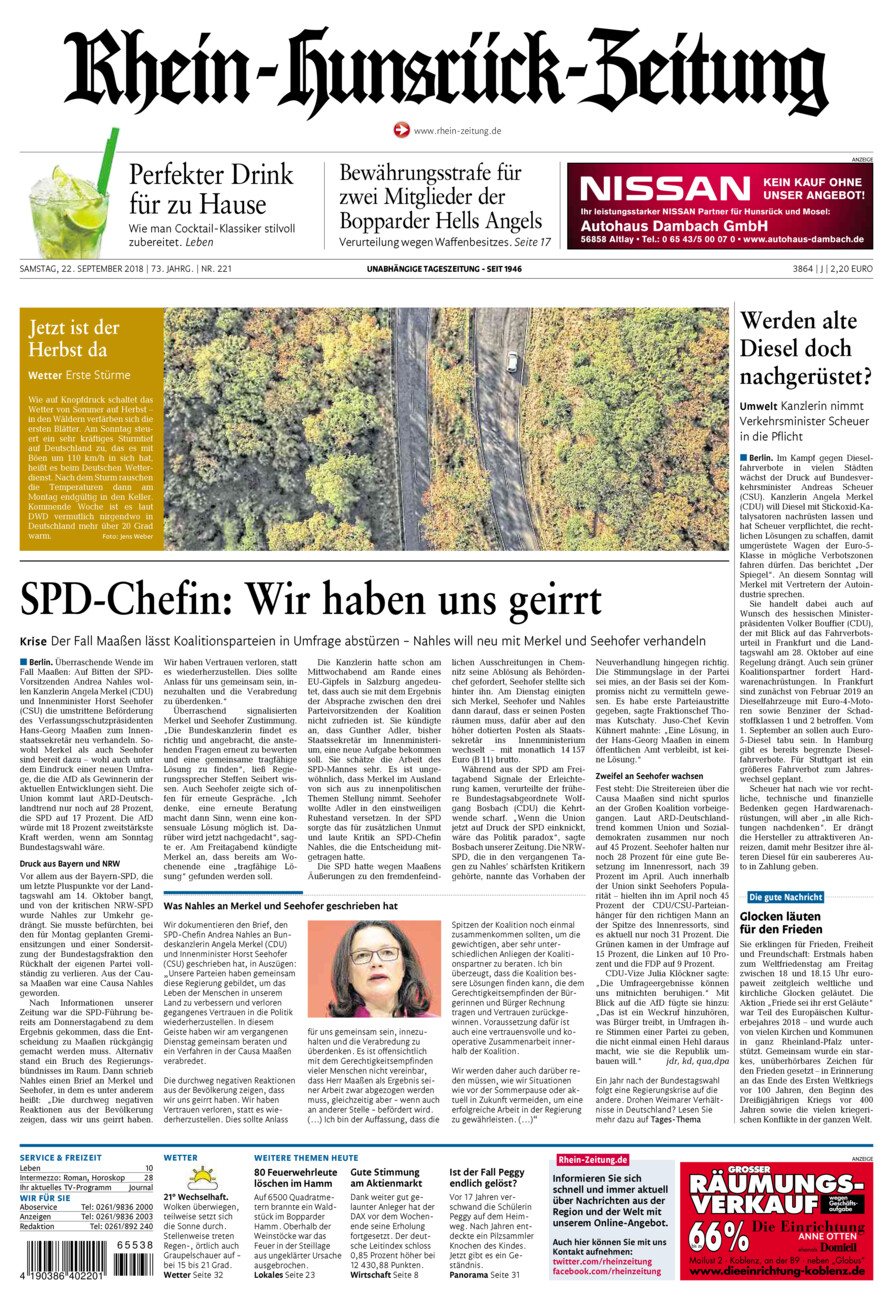 Rhein-Hunsrück-Zeitung vom Samstag, 22.09.2018