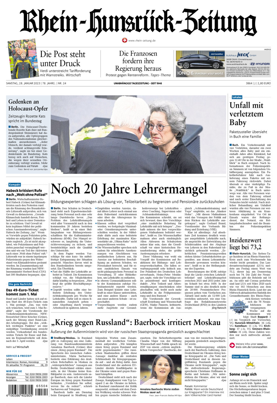 Rhein-Hunsrück-Zeitung vom Samstag, 28.01.2023