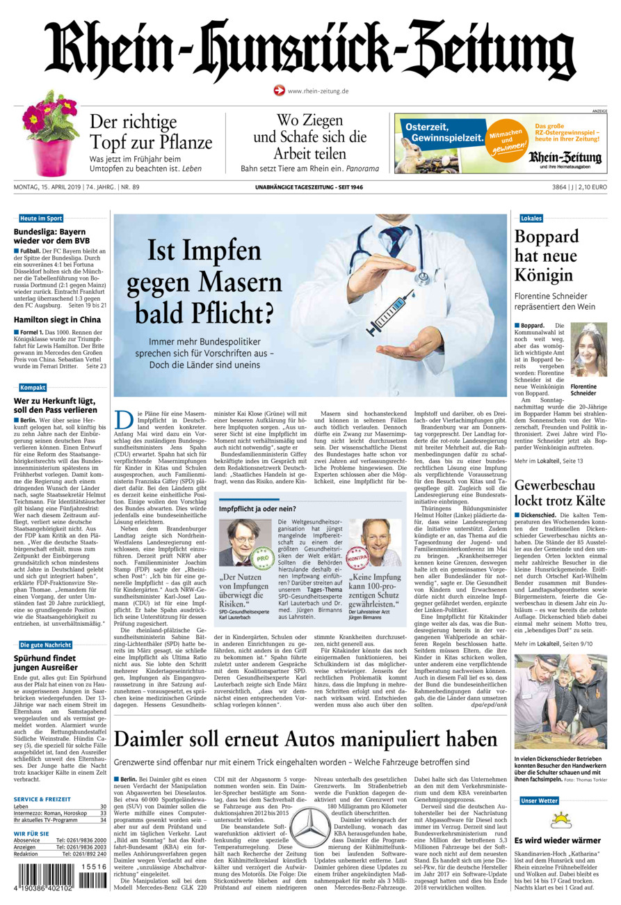 Rhein-Hunsrück-Zeitung vom Montag, 15.04.2019