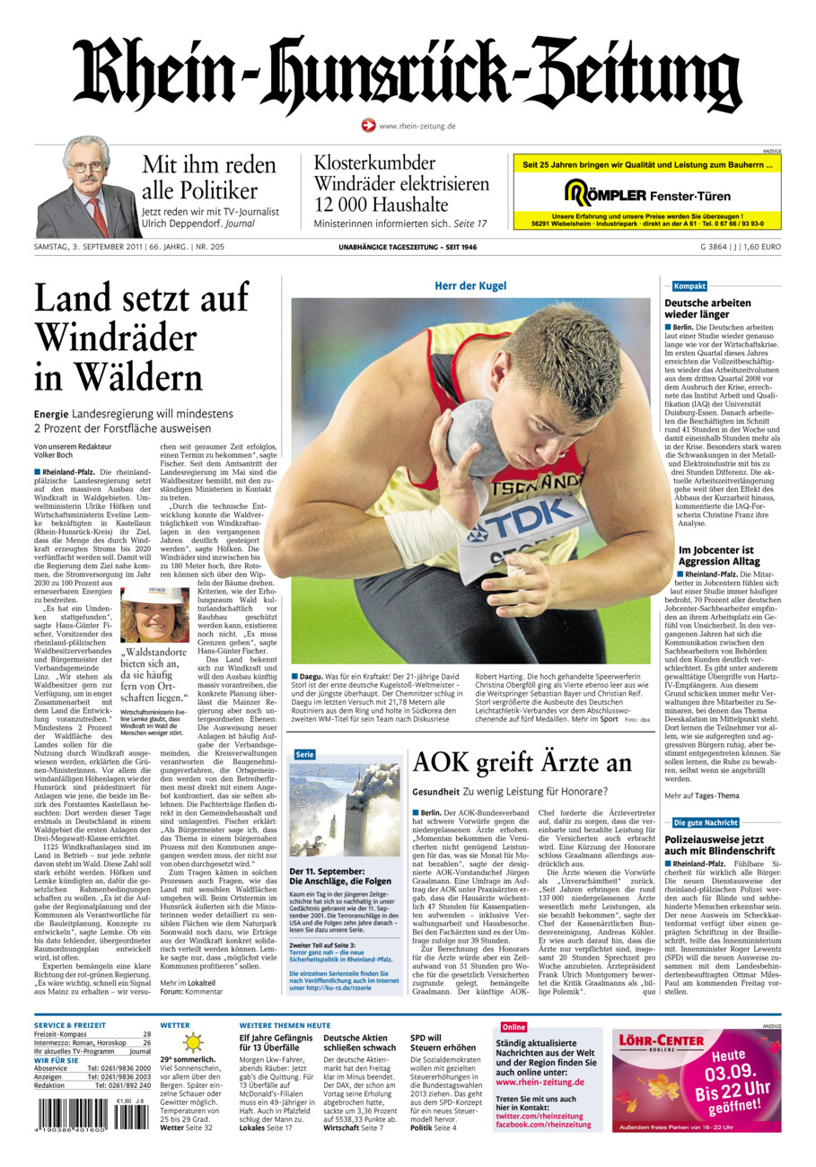 Rhein-Hunsrück-Zeitung vom Samstag, 03.09.2011