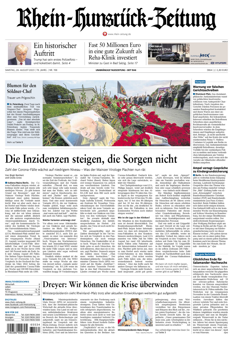 Rhein-Hunsrück-Zeitung vom Samstag, 26.08.2023