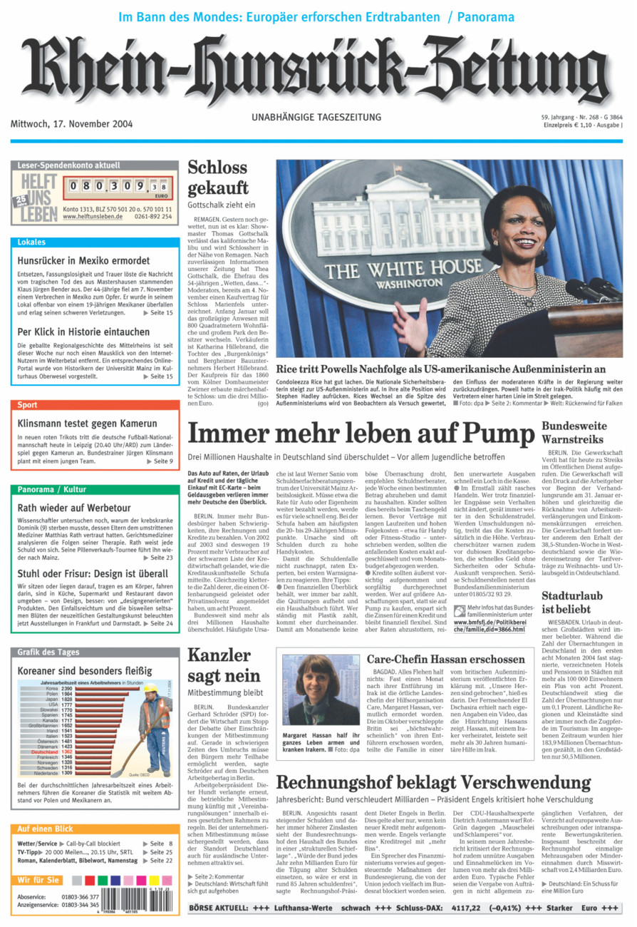 Rhein-Hunsrück-Zeitung vom Mittwoch, 17.11.2004