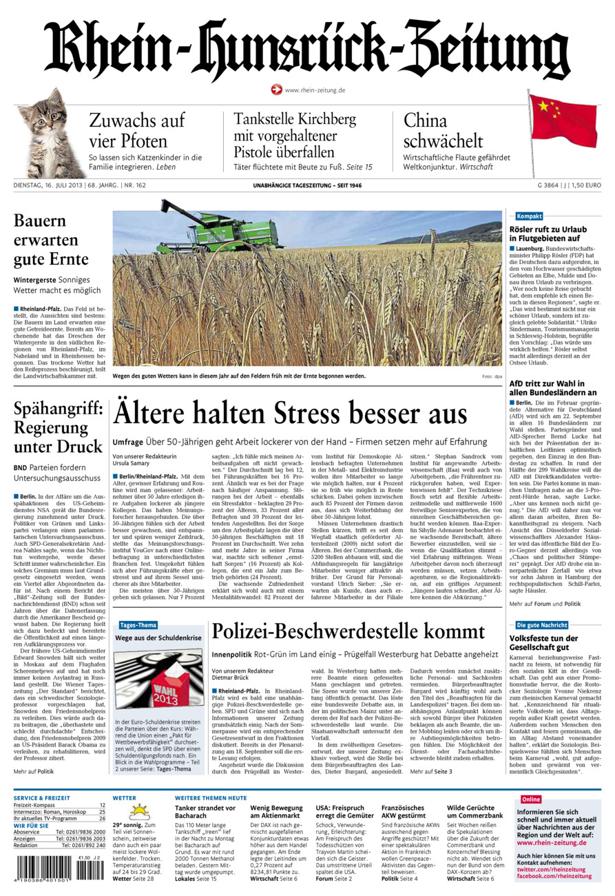 Rhein-Hunsrück-Zeitung vom Dienstag, 16.07.2013