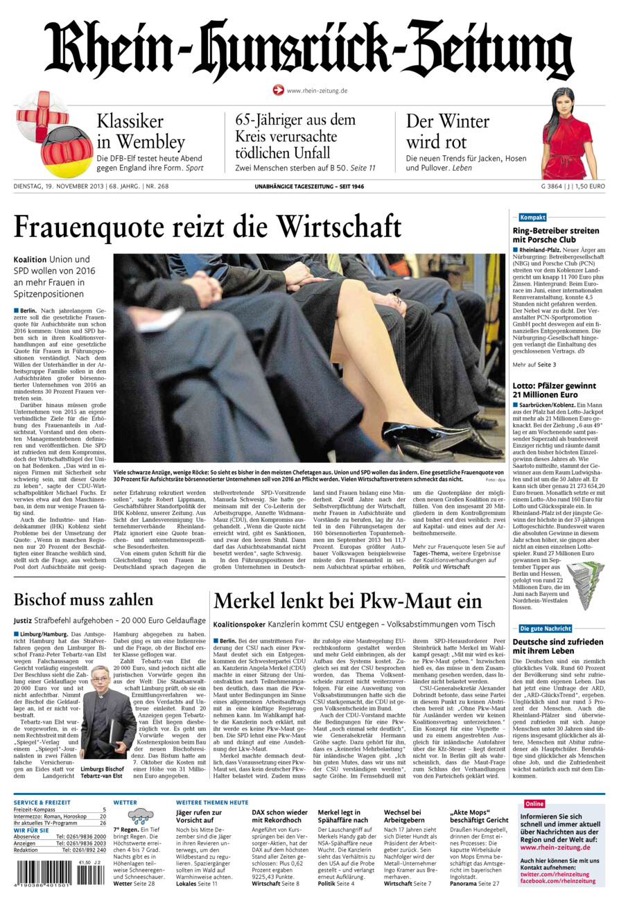 Rhein-Hunsrück-Zeitung vom Dienstag, 19.11.2013