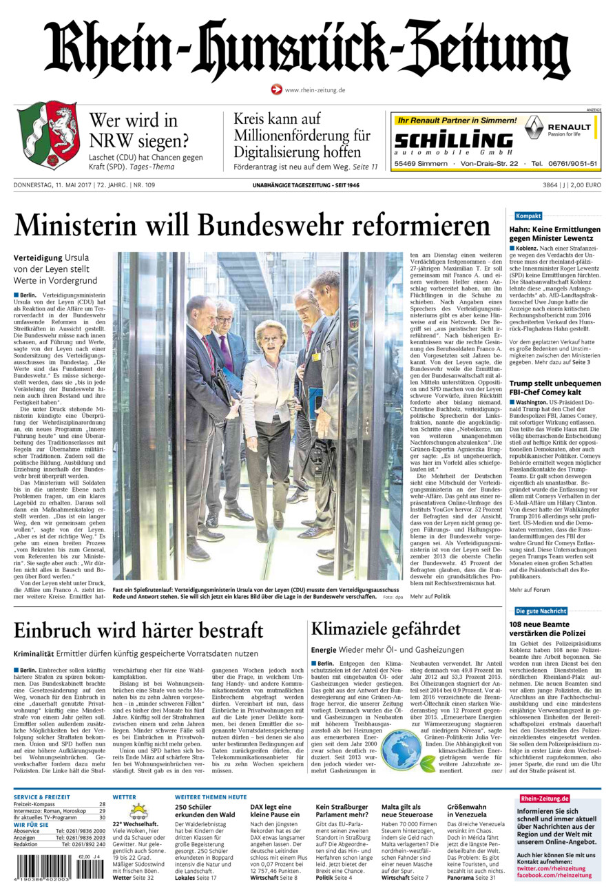 Rhein-Hunsrück-Zeitung vom Donnerstag, 11.05.2017