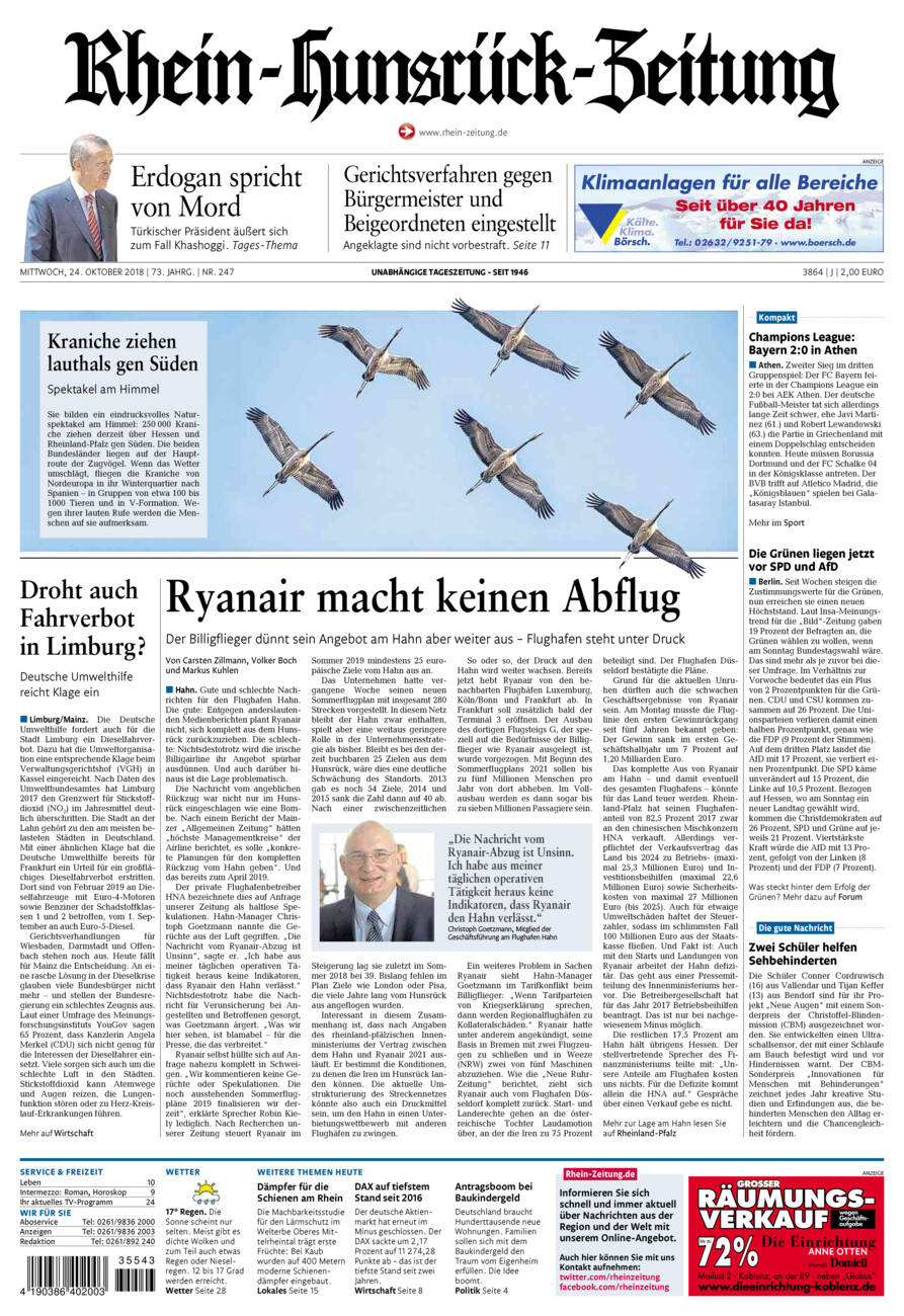 Rhein-Hunsrück-Zeitung vom Mittwoch, 24.10.2018