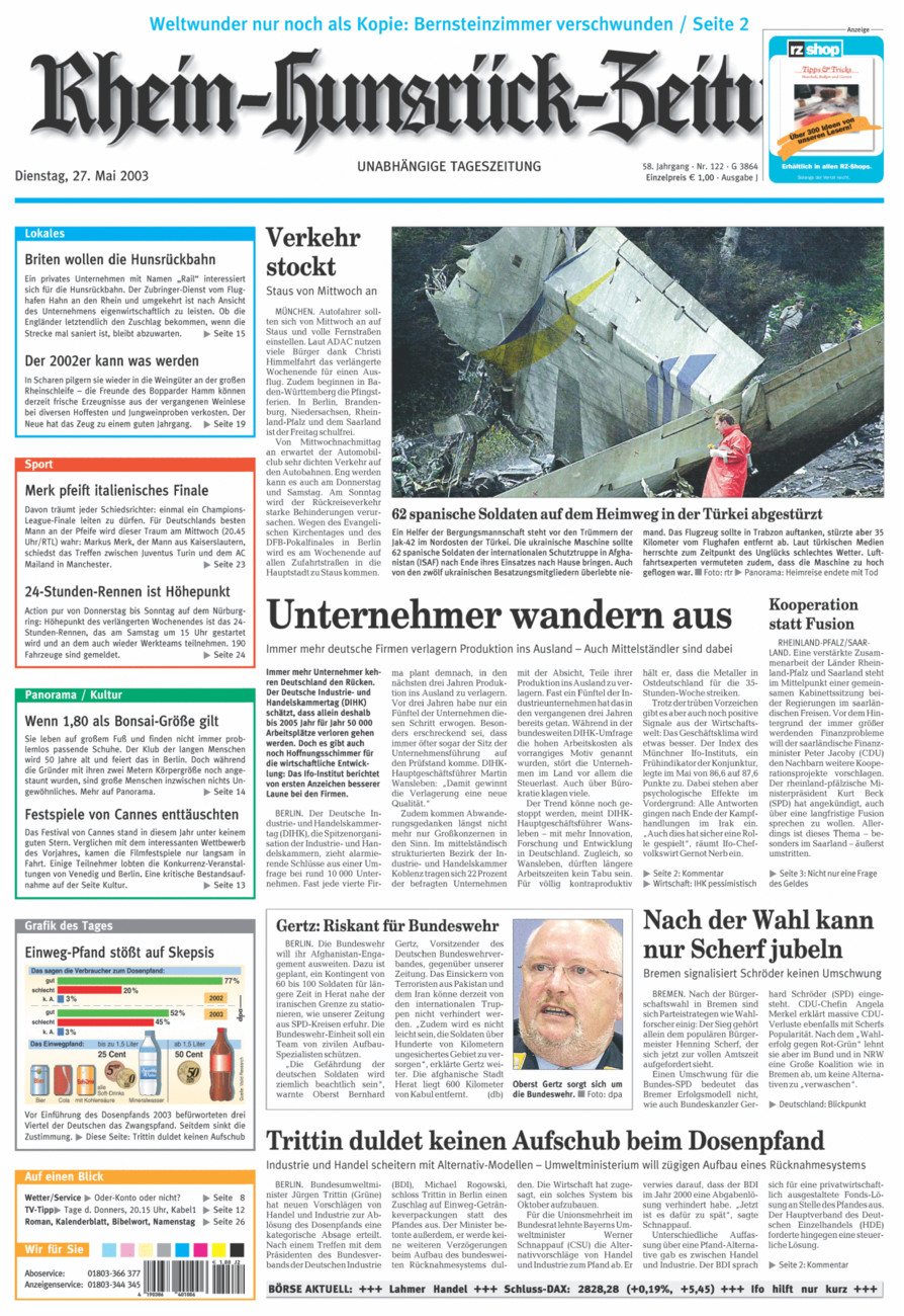 Rhein-Hunsrück-Zeitung vom Dienstag, 27.05.2003