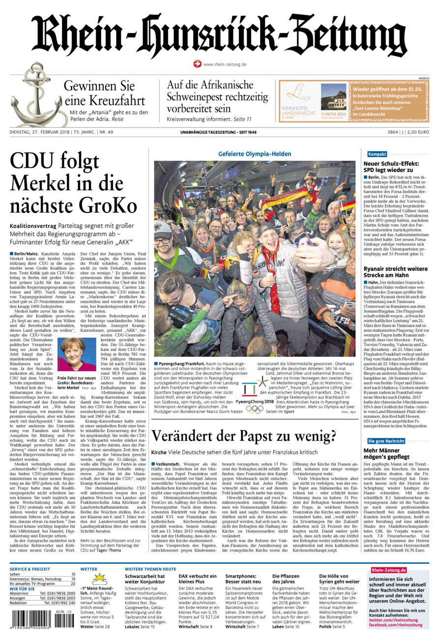 Rhein-Hunsrück-Zeitung vom Dienstag, 27.02.2018