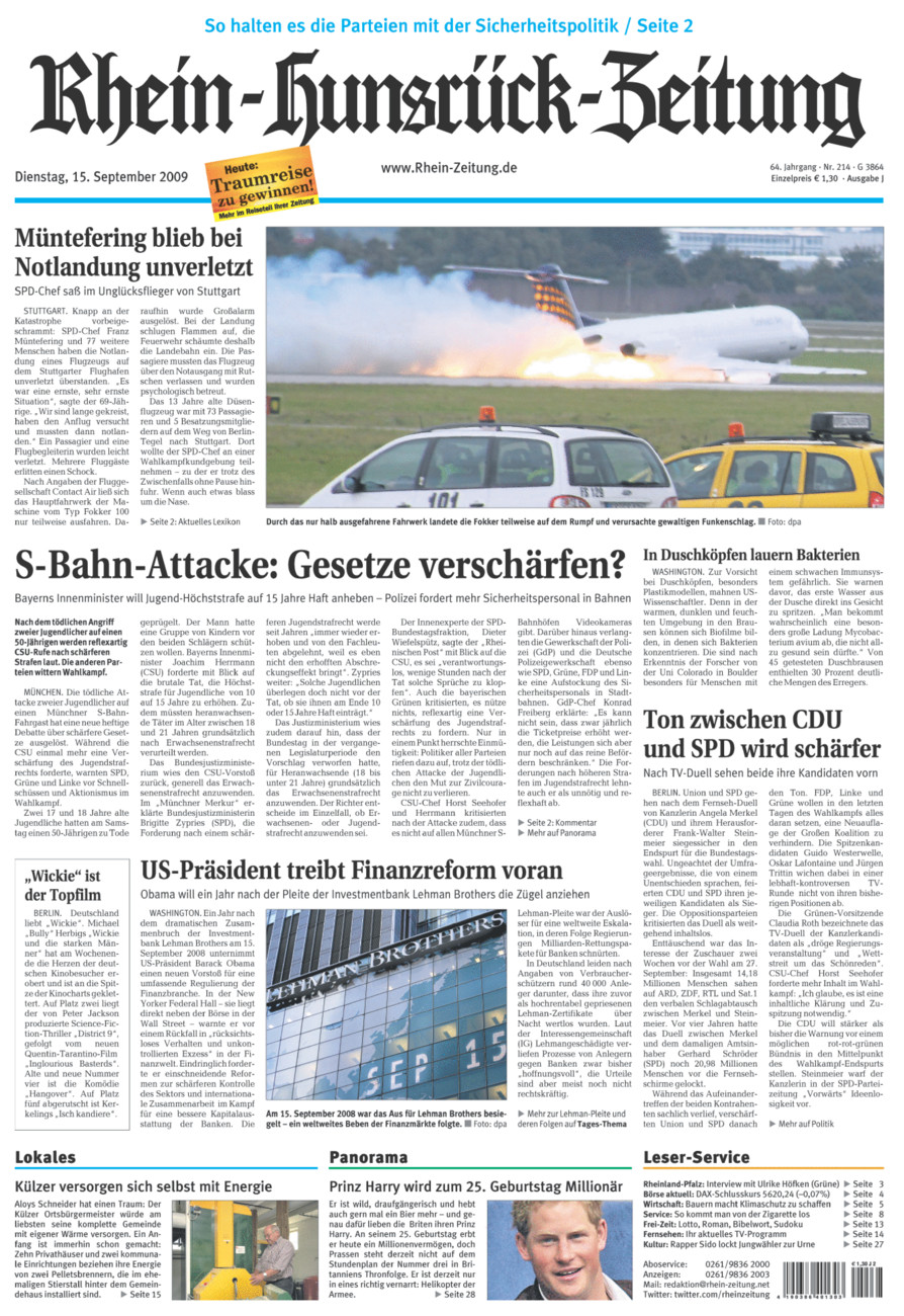 Rhein-Hunsrück-Zeitung vom Dienstag, 15.09.2009