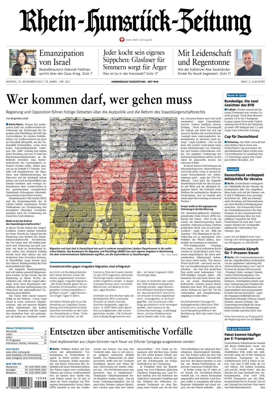 Rhein-Hunsrück-Zeitung vom Montag, 13.11.2023