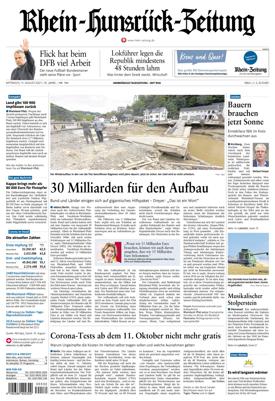 Rhein-Hunsrück-Zeitung vom Mittwoch, 11.08.2021