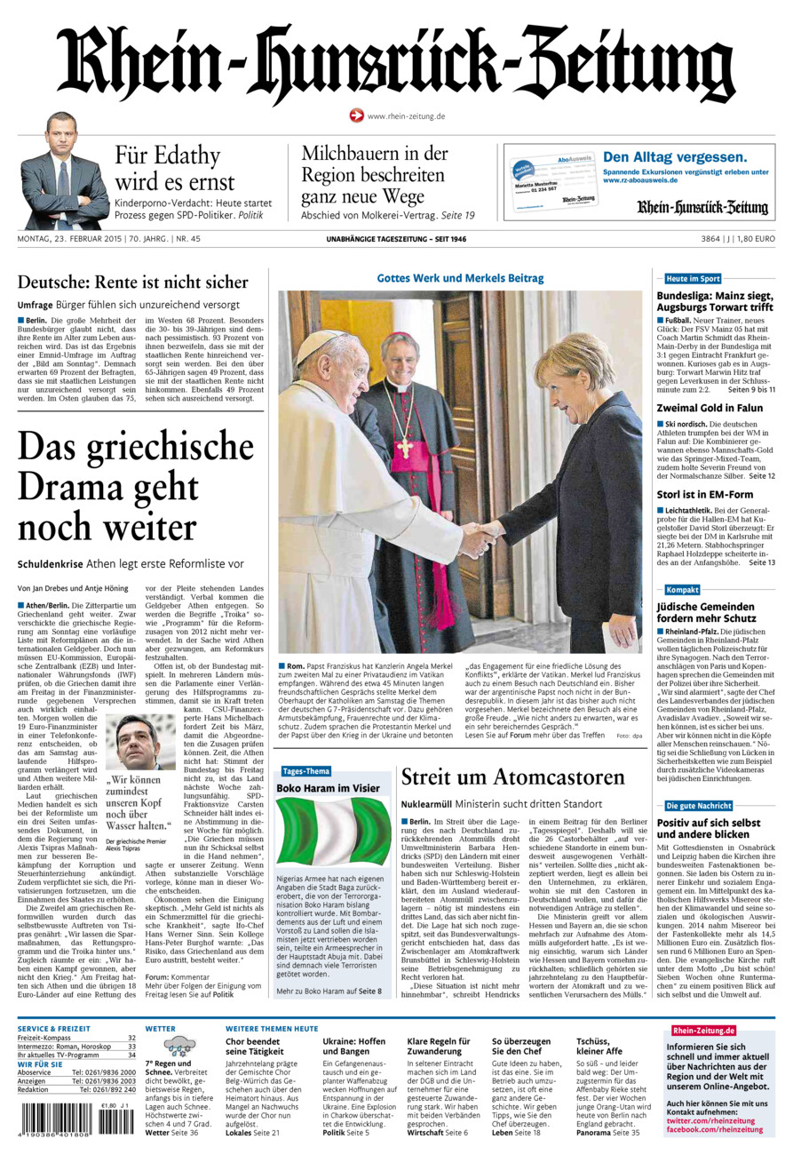 Rhein-Hunsrück-Zeitung vom Montag, 23.02.2015