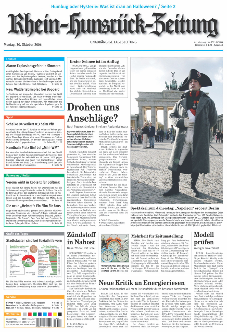 Rhein-Hunsrück-Zeitung vom Montag, 30.10.2006