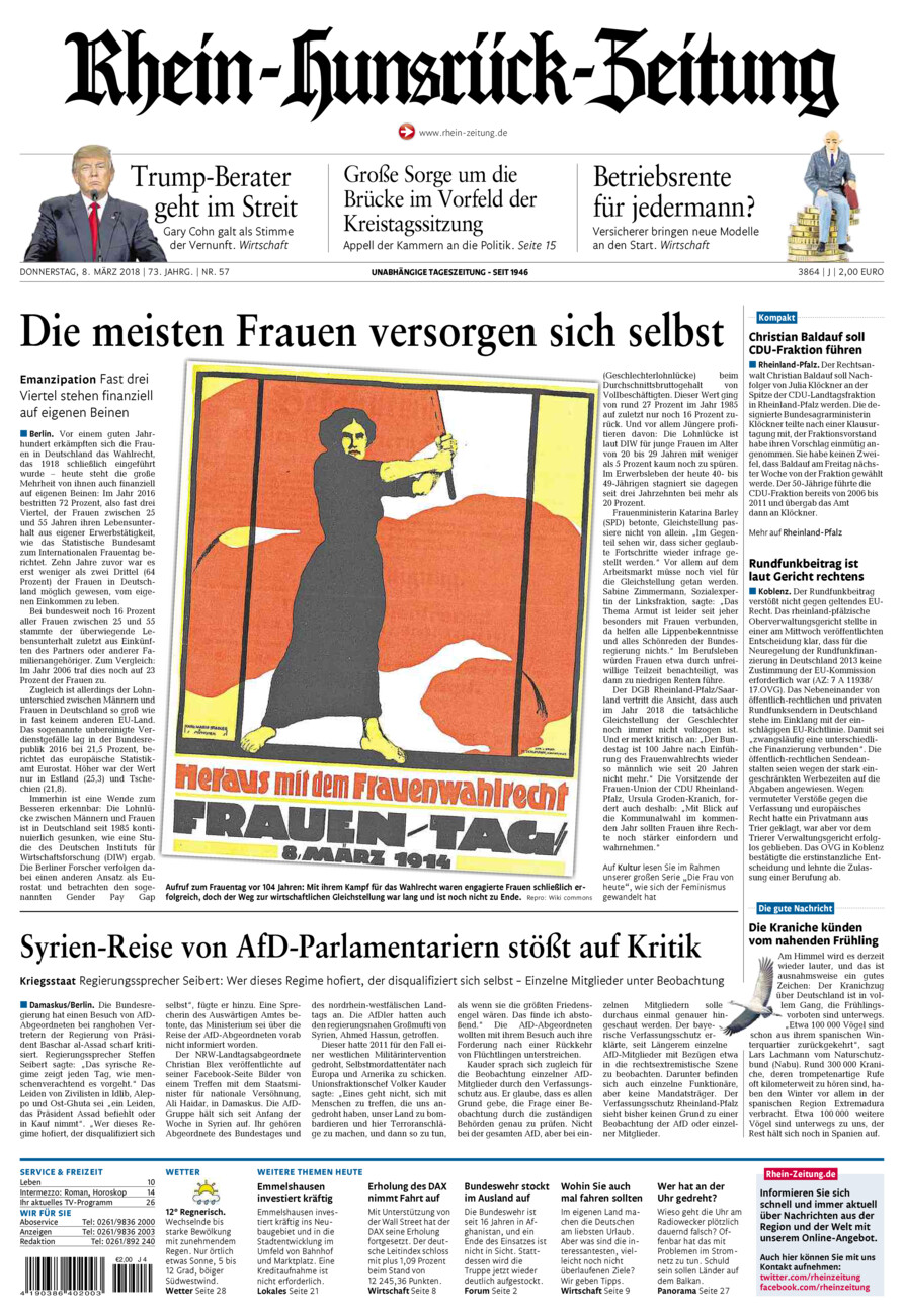 Rhein-Hunsrück-Zeitung vom Donnerstag, 08.03.2018