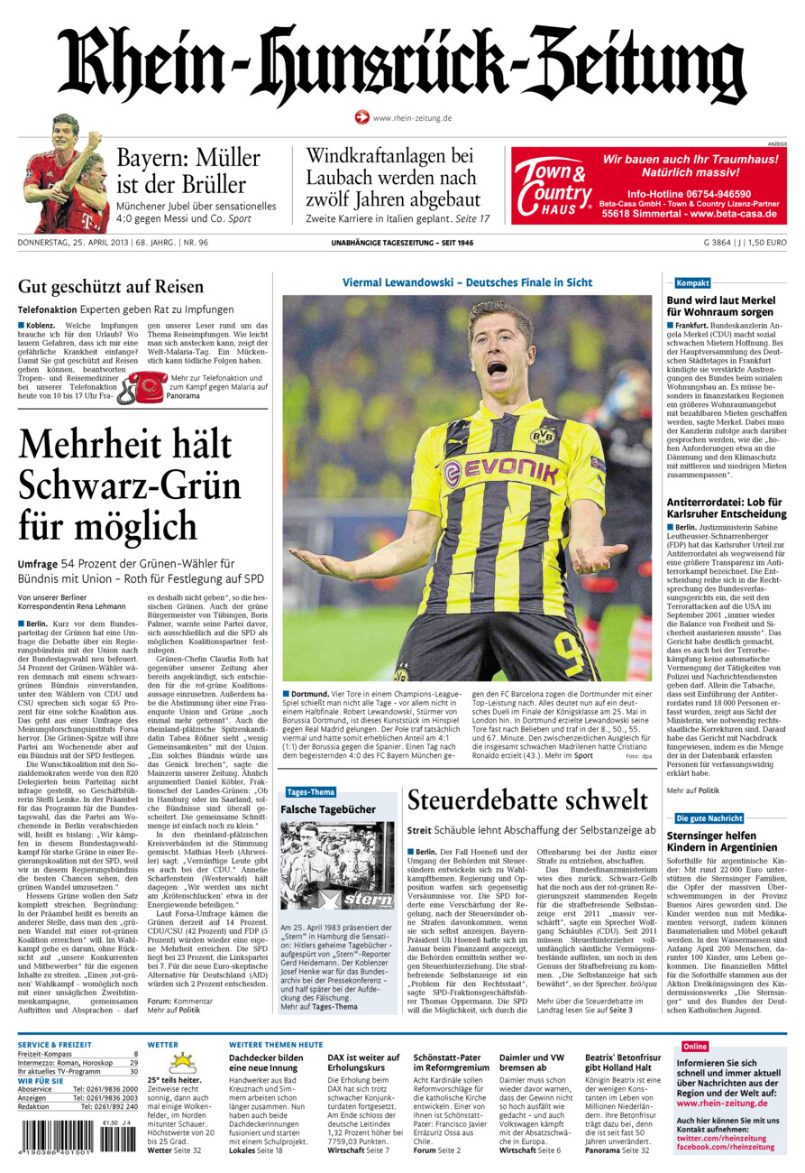 Rhein-Hunsrück-Zeitung vom Donnerstag, 25.04.2013