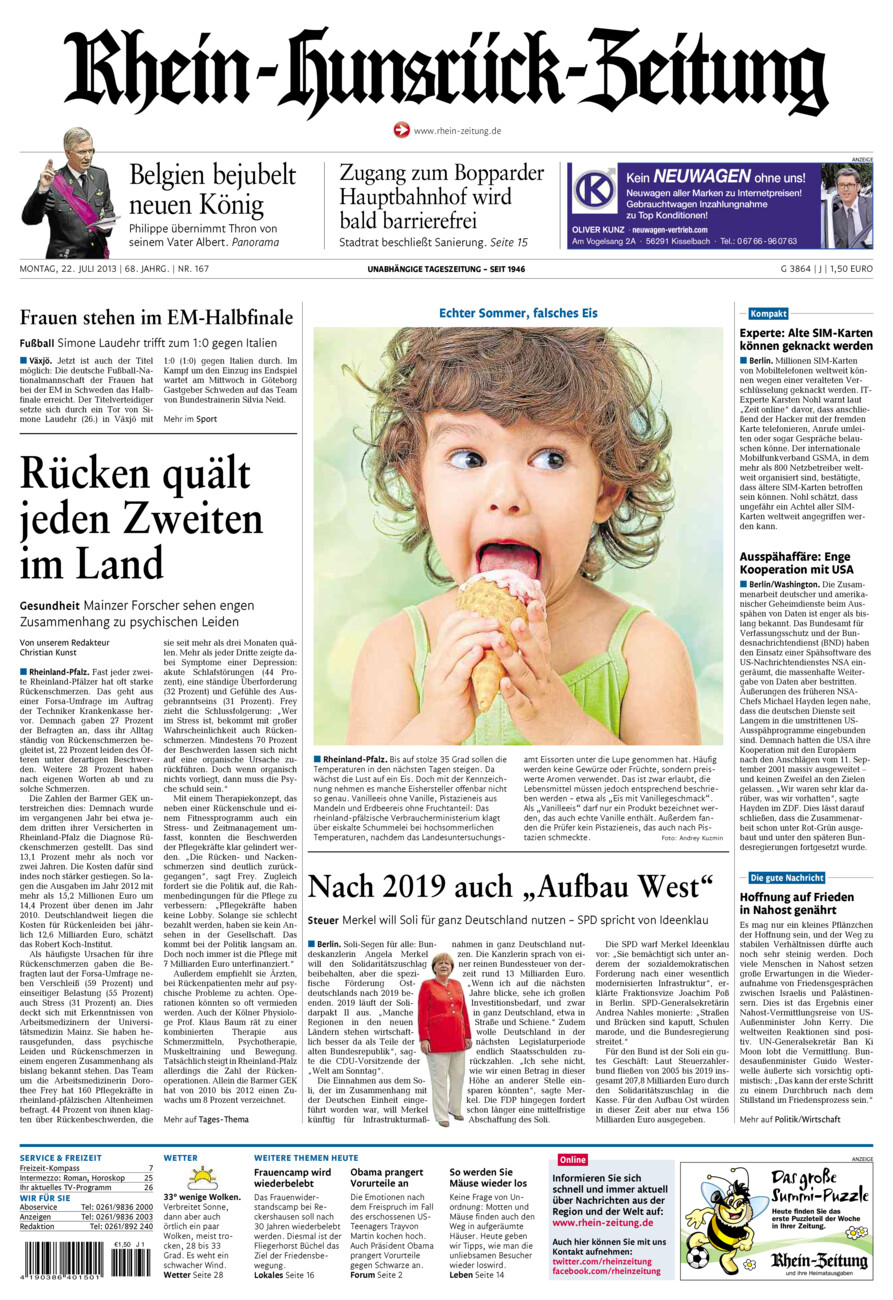 Rhein-Hunsrück-Zeitung vom Montag, 22.07.2013