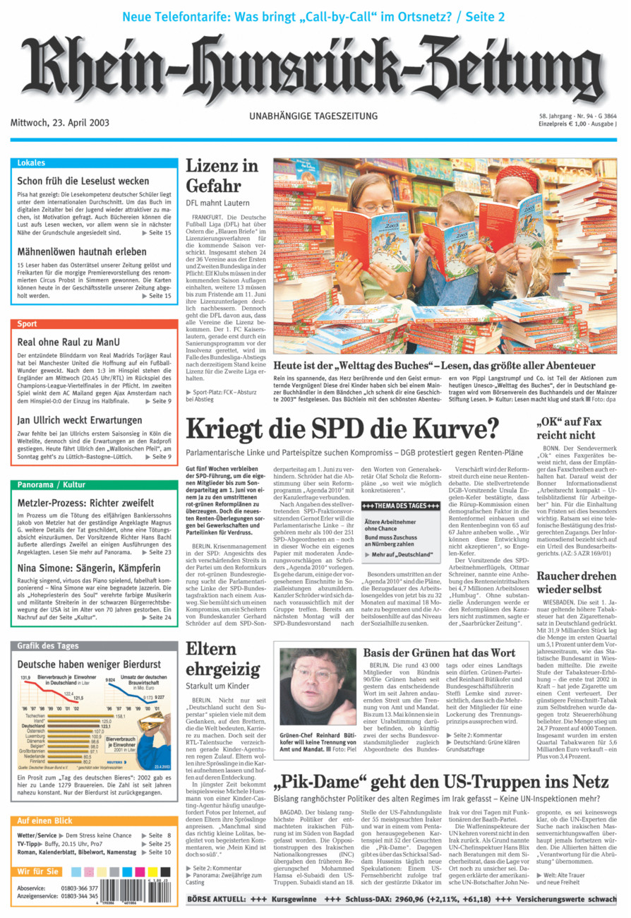 Rhein-Hunsrück-Zeitung vom Mittwoch, 23.04.2003